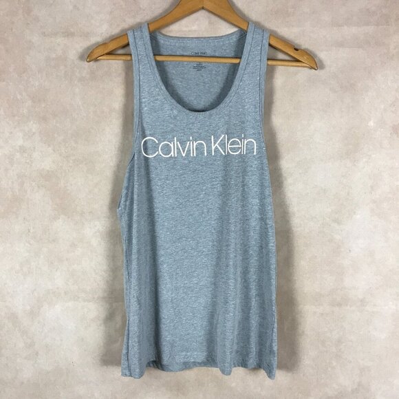 CALVIN KLEIN Gray Logo Front Tank top Size SMALL - Picture 1 of 4